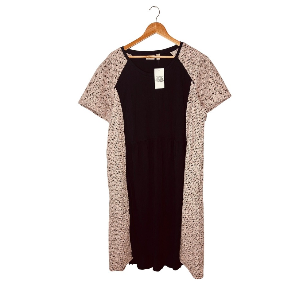 LOGO by Lori‎ Goldstein Black Textured Sleeve Midi Dress Women's XL NWT